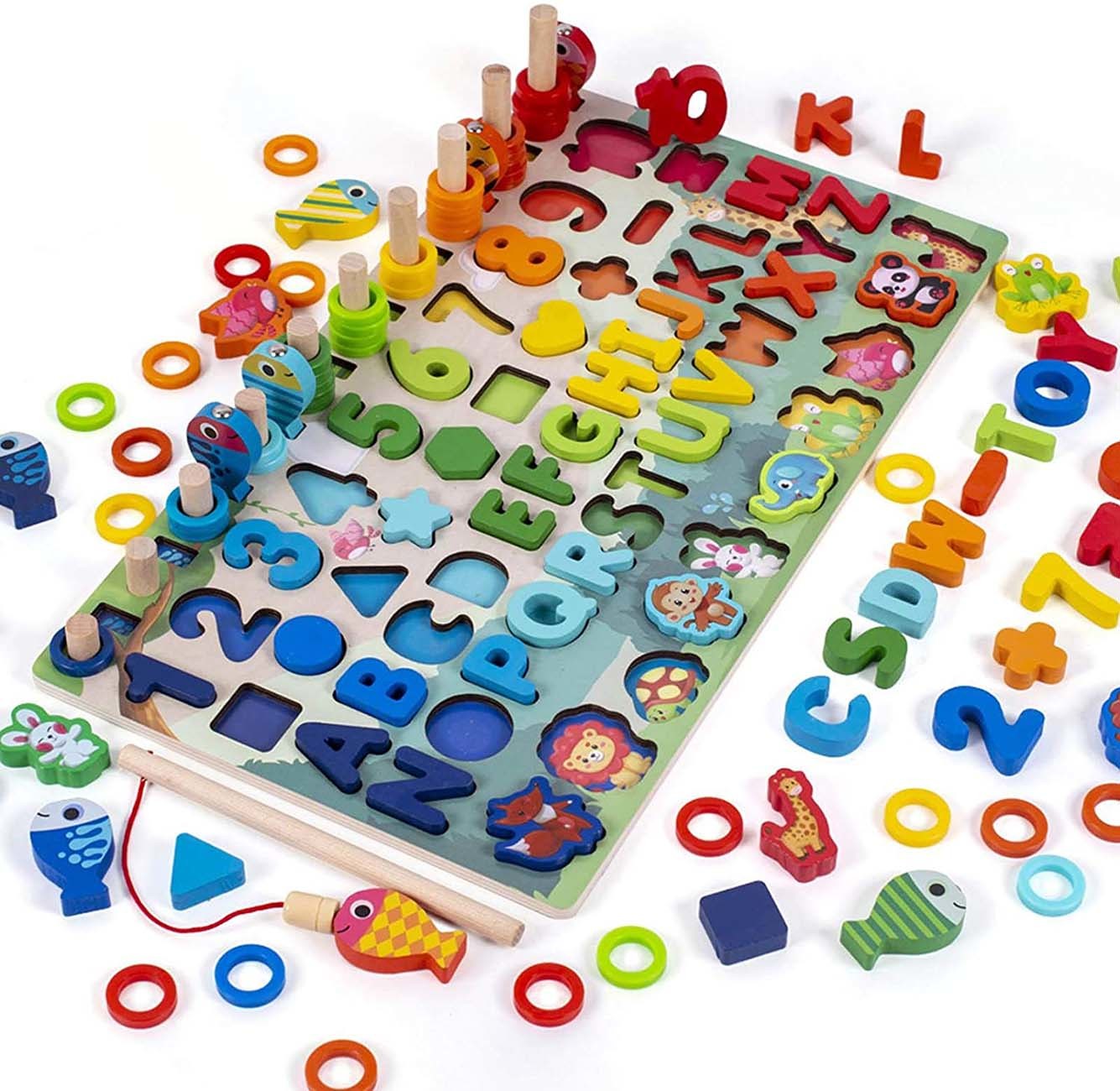 Rybki Drewniane Cyfry Liczydła Sorter Montessori