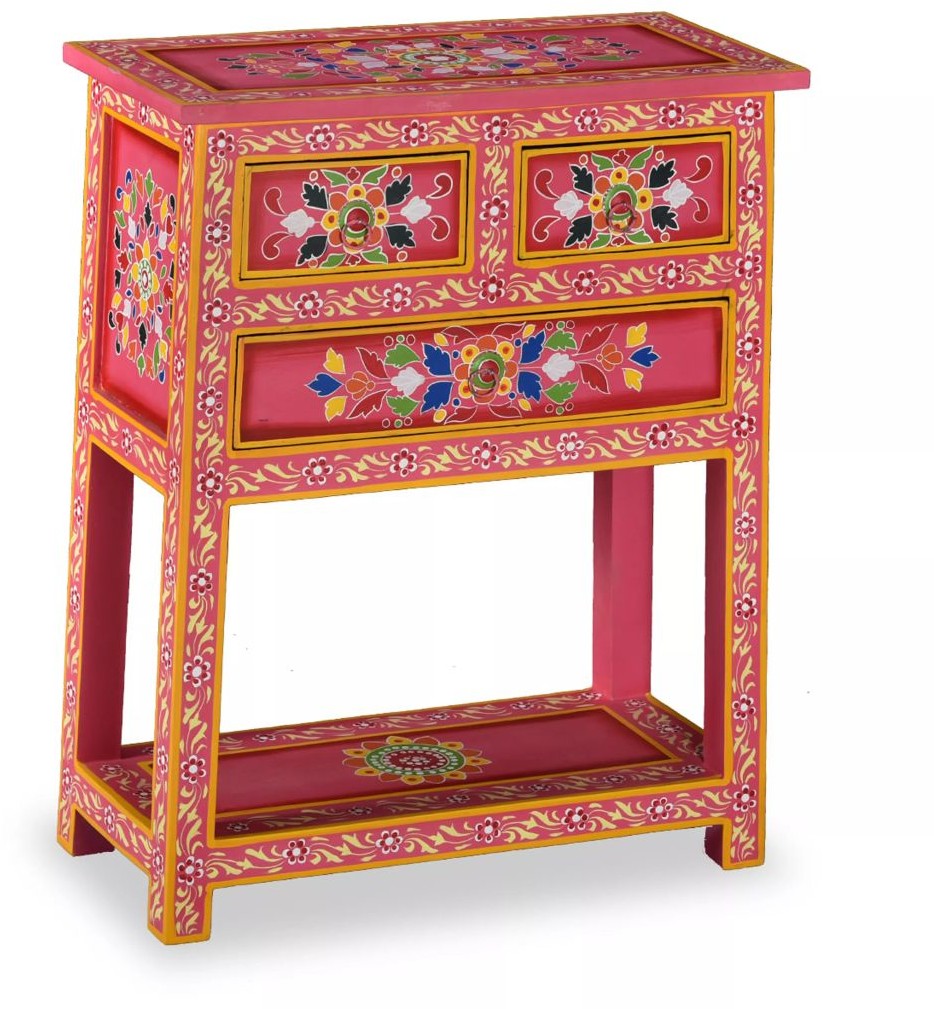 vidaXL Szafka z szufladami, drewno mango, różowa, ręcznie malowana