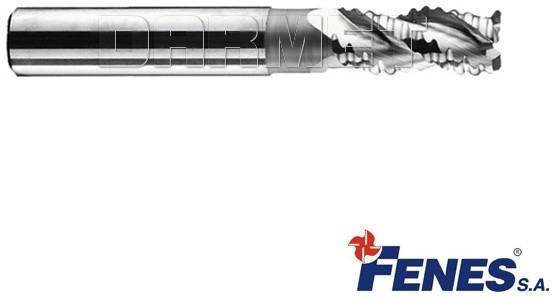 FENES Frez 4-ostrzowy trzpieniowy, krótki do obróbki zgrubnej metali lekkich z chwytem walcowym DIN844-A K-M-WR, HSS-E - 20MM - FEN_0641-512-104-665