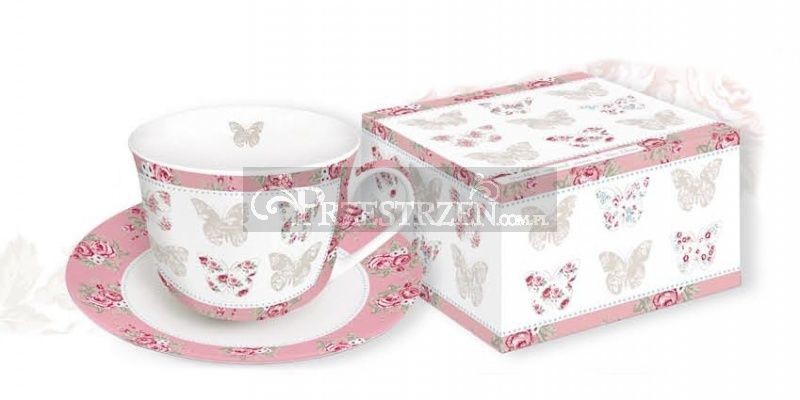 Nuova R2S Easy life PORCELANOWA FILIŻANKA ŚNIADANIOWA ZE SPODKIEM - Papillions MOTYLE (251 MAPI)
