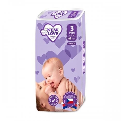 NEW LOVE Pieluszki jednorazowe Premium comfort 3 MIDI 4-9 kg 48 szt LOVE-004