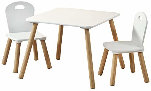 Kesper 1771213 stół dziecięcy z 2 krzesłami, biały, wymiary: stół 55 x 55 x 45 cm, krzesło 27,5 x 27,5 x 50,5 cm
