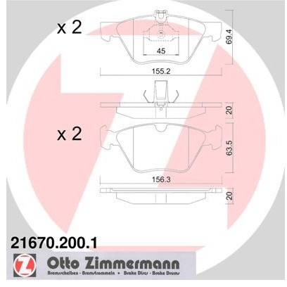 ZIMMERMANN Zestaw klocków hamulcowych, hamulce tarczowe 21670.200.1