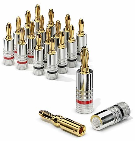 Sonero sonero Wtyki bananowe, zestaw 16 sztuk, do wszystkich kabli głośnikowych o średnicy do maks. 6 mm, 4 sztuki z kodowaniem kolorami (8 x czerwony, 8 x czarny), pozłacane 24k S-SC000-16