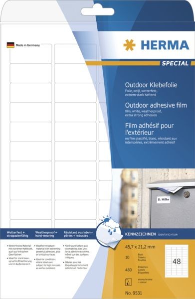 Herma Etik. A4 Outdoor Klebefolie wei 45,7x21,2 mm 480 St. - 9531