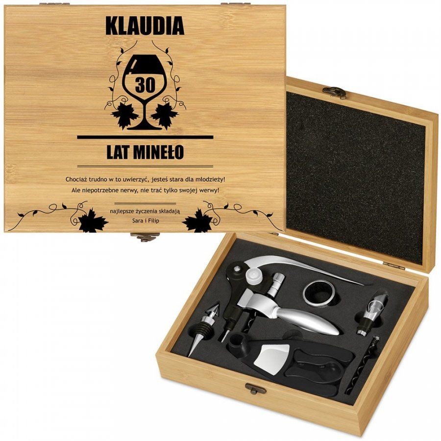 Murrano Personalizowany Zestaw Akcesoriów Do Wina Deluxe Kieliszek Toast ZDW3-025
