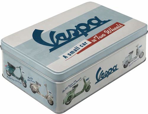 Nostalgic-Art 30748 - Vespa - Chart, puszka na zapasy płaska, puszka na ciastka, pudełko do przechowywania, metal, z pokrywą na zawiasach