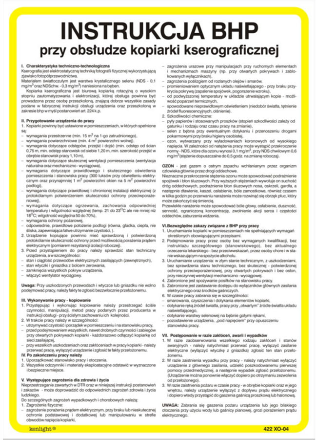 brak Instrukcja postępowania na stanowisku pracy z kopiarka kserograficzną BH.728