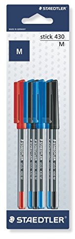 Staedtler 430 msbk6d Stick ball point Pen szerokość linii M, 0.45 MM, skuwką i klipsem w kolorze do pisania, 6 sztuki w kartę blistrową 430MSBK6D