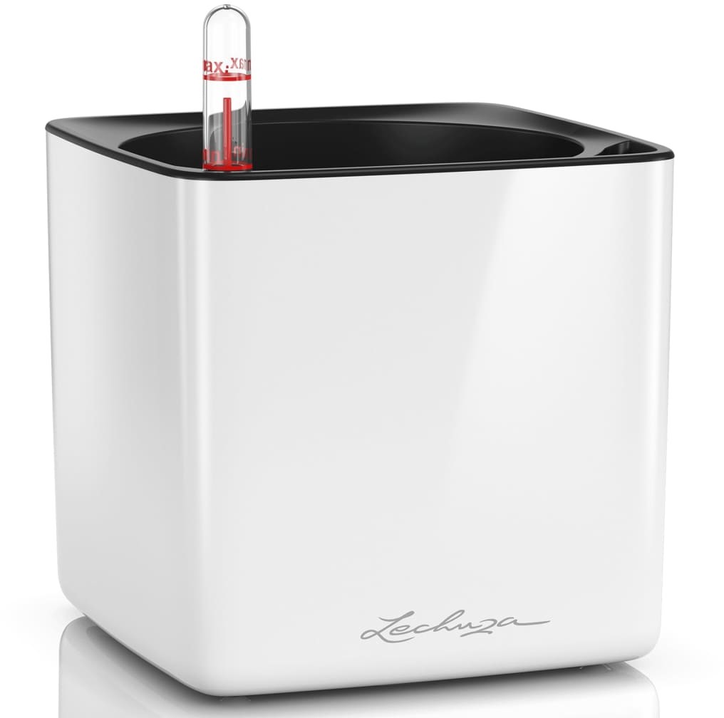 Lechuza Donica stołowa CUBE Glossy 14 ALL-IN-ONE, biała, wysoki połysk