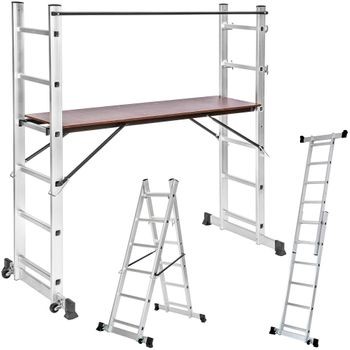 TecTake Aluminiowa drabina przystawna domowa podest 3w1 401668