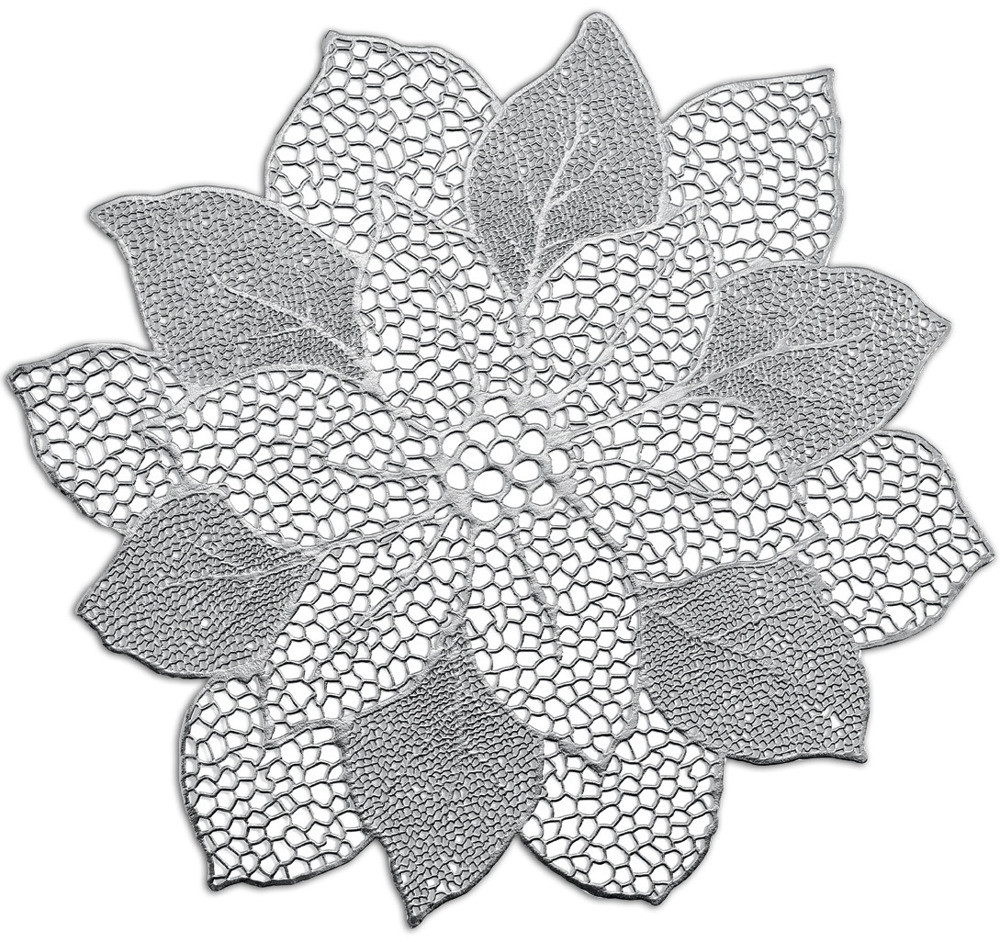 Zeller Srebrna podkładka koronkowa z kształcie kwiatka podkładki pod talerze podkładki na stół nowoczesne podkładki na stół okrągłe (B07CNCL2FG)