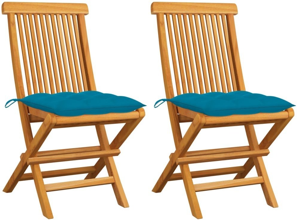 vidaXL Lumarko Krzesła ogrodowe z jasnoniebieskimi poduszkami, 2 szt., tekowe 3062479