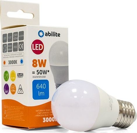 Abilite ŻARÓWKA LED KULKA MLECZNA B.CIEPŁA E27 8W/230V 640LM G45