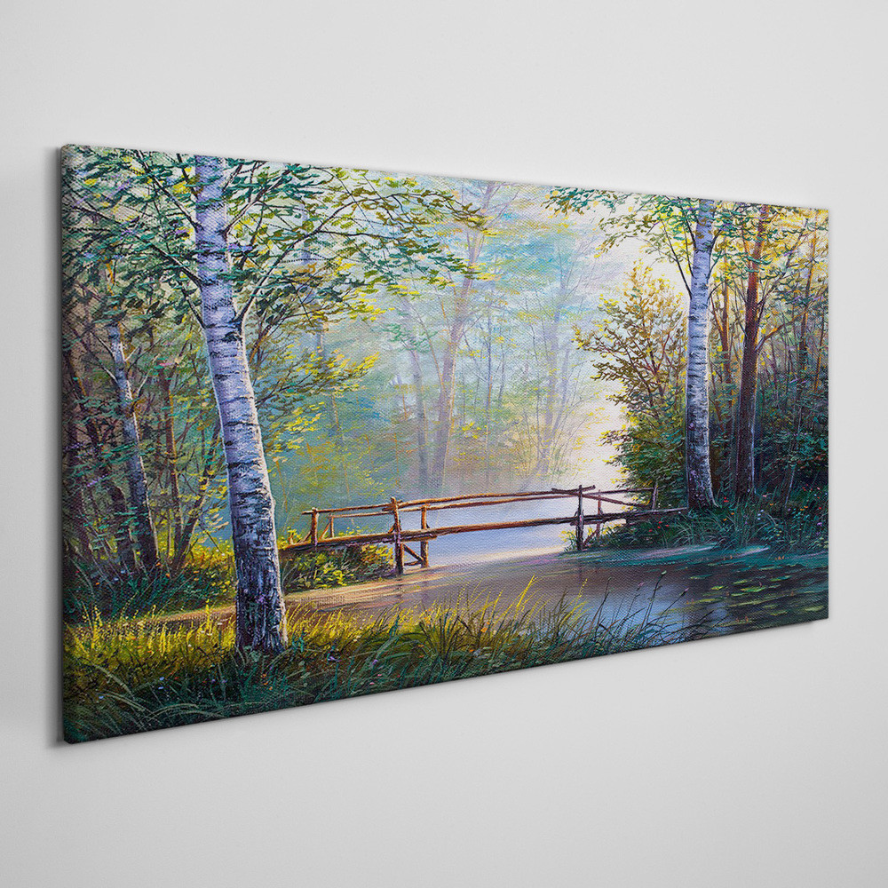 PL Coloray Obraz Canvas las rzeka most przyroda 120x60cm