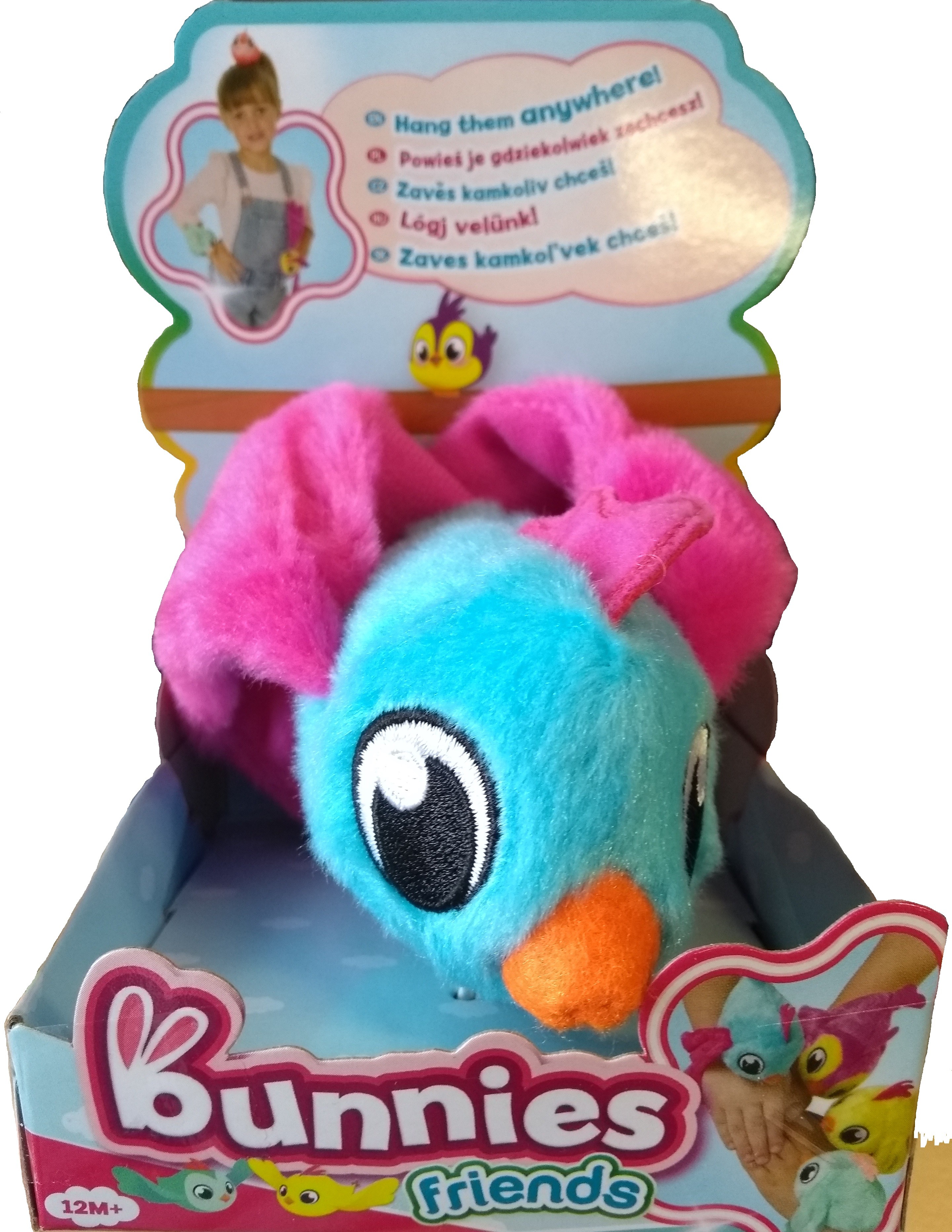 TM Toys Bunnies Friends. Pluszowy ptaszek z magnesem, niebiesko-różowy