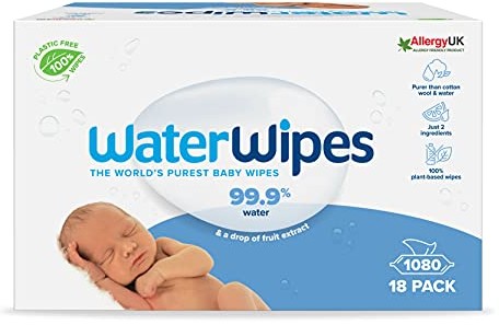 WaterWipes WaterWipes Original  Biodegradowalne Chusteczki dla Niemowląt, Nawilżane w 99,9% Wodą, Bezzapachowe, dla Wrażliwej Skóry, 1080 szt. (18 op.)
