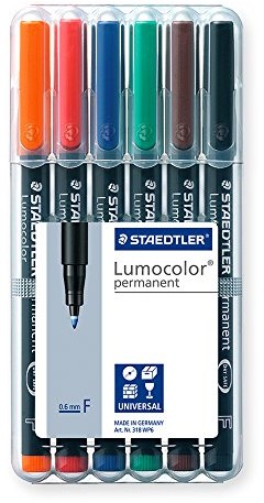 Staedtler 318 WP6 cienkopis pisak uniwersalny Lumocolor permanentny, około 0.6 MM, 6 kolorów 318 WP6