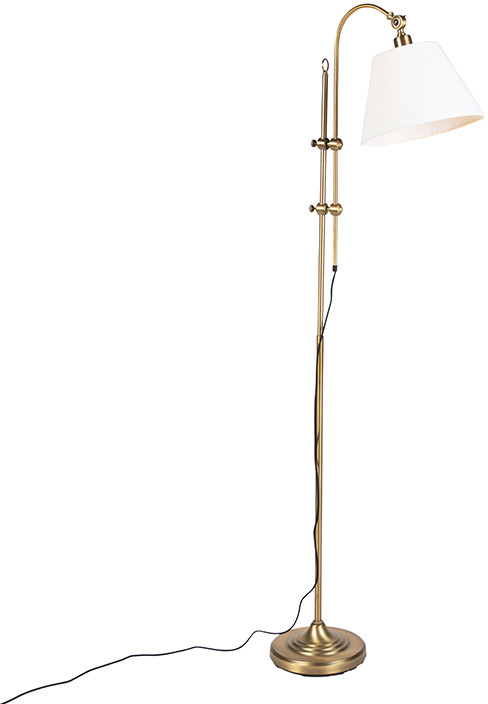 QAZQA Klasyczna lampa podłogowa brąz z białym kloszem - Ashley