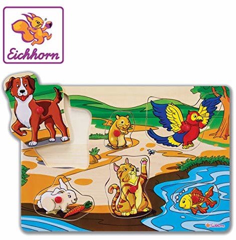 Eichhorn 100005452 puzzle wtykowe 30 x 20 cm z 6 częściami, motywy: zwierzęta/pojazdy, bez możliwości wyboru motywu, zakres dostawy 1 szt, sklejka lipy z certyfikatem FSC w 100% certyfikowana 100005452