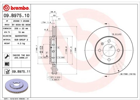 BREMBO Tarcza hamulcowa 09.B975.11