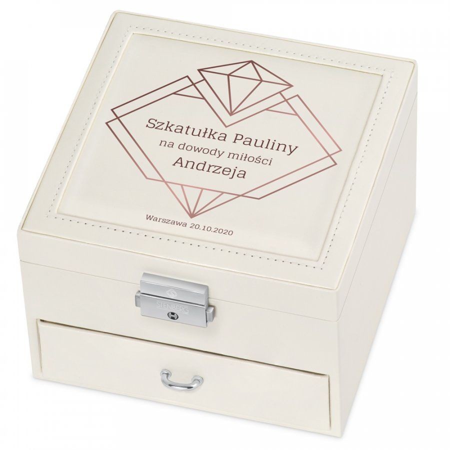 Murrano Szkatułka na Biżuterię Kremowa z Nadrukiem Geometria SZKT-BB-011
