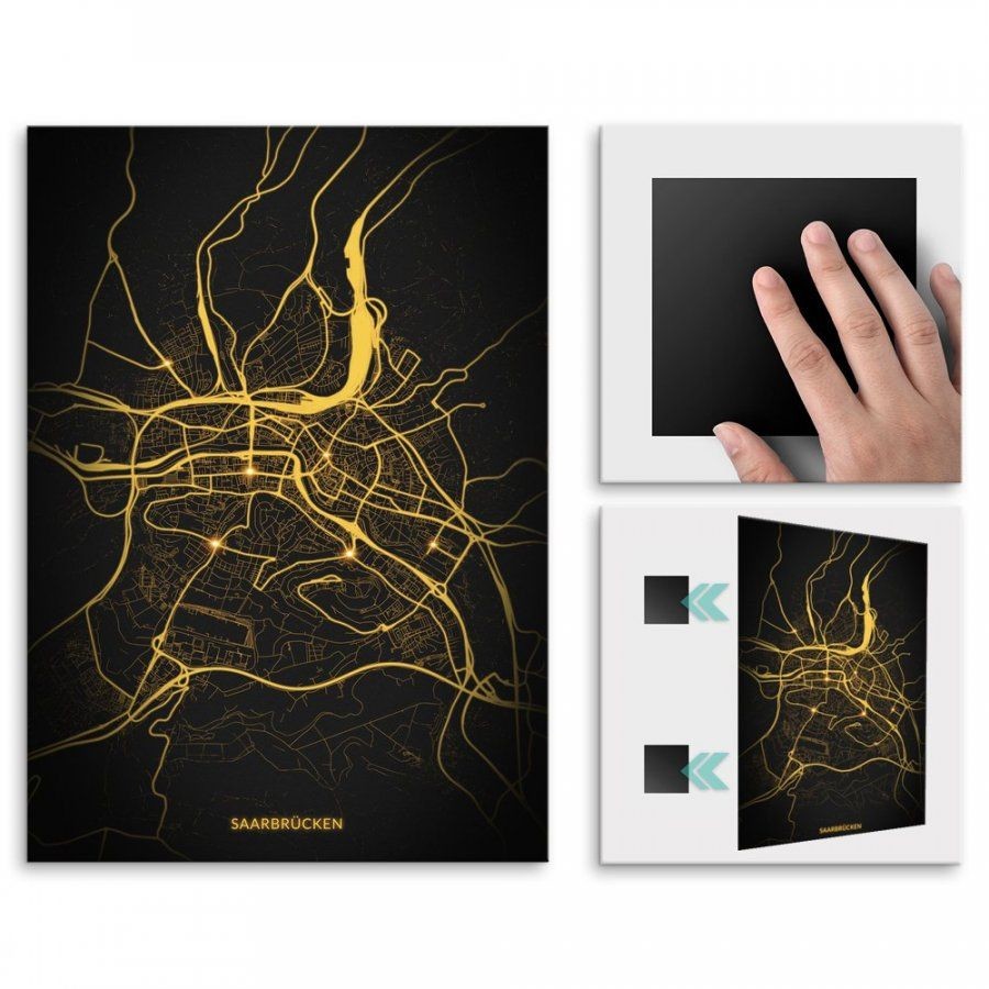 Pix4home Plakat metalowy Mapa Night Lights Saarbrücken M POS-M-03248