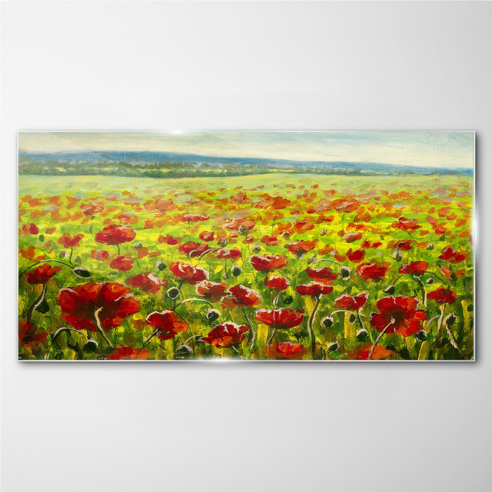 PL Coloray Obraz na Szkle malarstwo kwiaty łąka maki 140x70cm