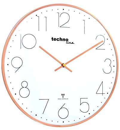 Technoline Radiowy zegar ścienny WT 8240 różowego złota  40 cm Zegar radiowy stal rama metalowa okrągła analogowy zegar ścienny XL duży Big WT 8240 rose-gold