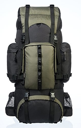 AmazonBasics Internal Frame Hiking Back Pack with rainfly, 65 L, Green ZH1704012D