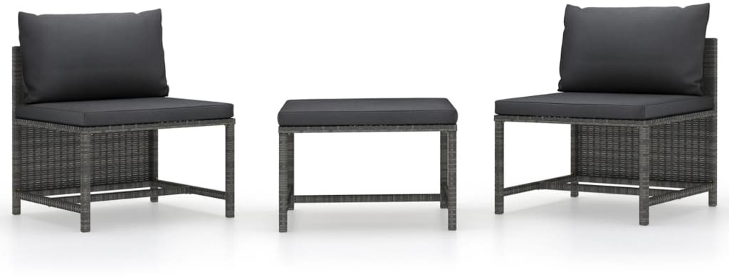 vidaXL 3-częściowa sofa do ogrodu, z poduszkami, szara, polirattanowa