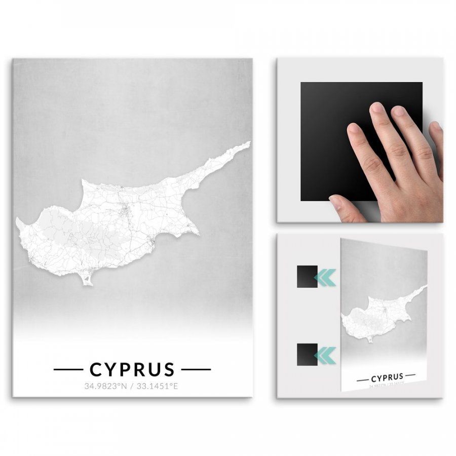 Pix4home Plakat metalowy Mapa B&W Cypr L POS-L-03649