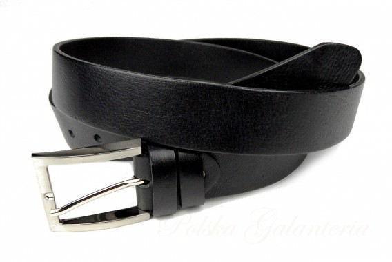Pas-Max Pasek Męski Skórzany (PL) Skóra Licowa EXTRA 35 mm Czarny Gładki Klamra Tradycyjna NADWYMIAR