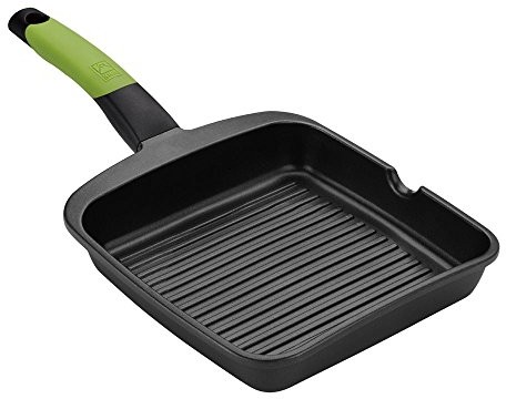 BRA Prior patelnia do grillowania z płaskie dno, 28 cm, wykonana z odlewu aluminiowego, z powłoką nieprzywierającą Teflon Classic A121459