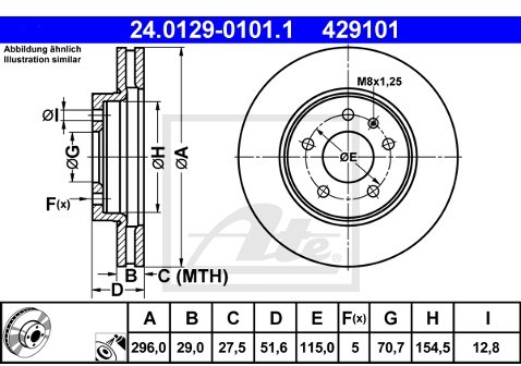 ATE TARCZA HAM 24.0129-0101.1 CHEVROLET CAPTIVA 2.4 4WD 11-/ OPEL ANTARA 2.2CDTI 10-  24.0129-0101.1