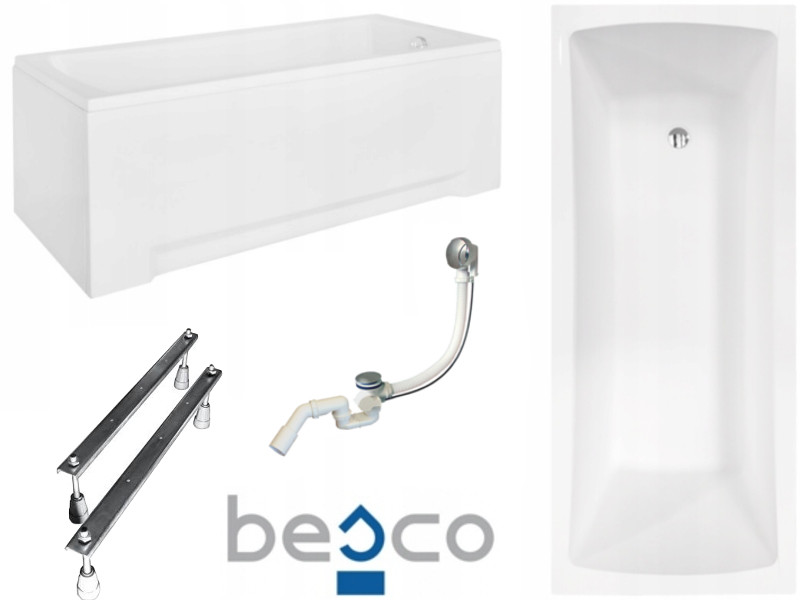 Besco Optima Premium 170x70cm wanna prostokątna z uchwytami i zagłówkiem + obudowa + syfon