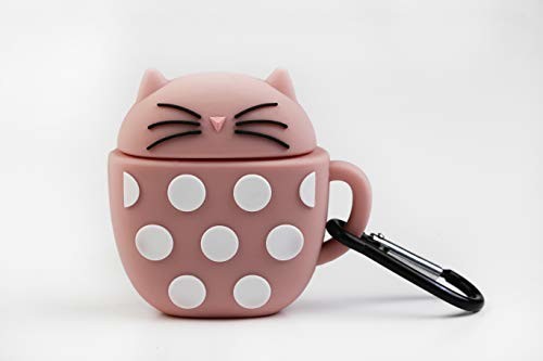 Apple Wondee Global Services Funny Airpods Cases | Silikonowe etui na słuchawki Airpods - motyw kota różowy z białymi kropkami, z zabezpieczeniem przed zgubieniem. Kompatybilne z Airpods 1 & 2 WFNAIR020