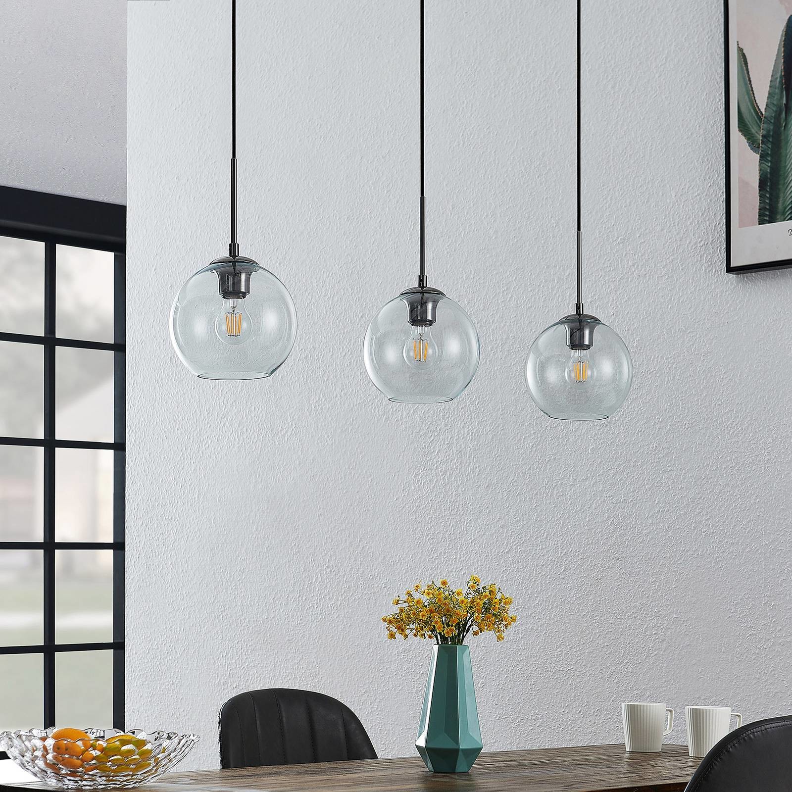 Lindby Firano lampa wisząca ze szkła, 3-pkt. długa