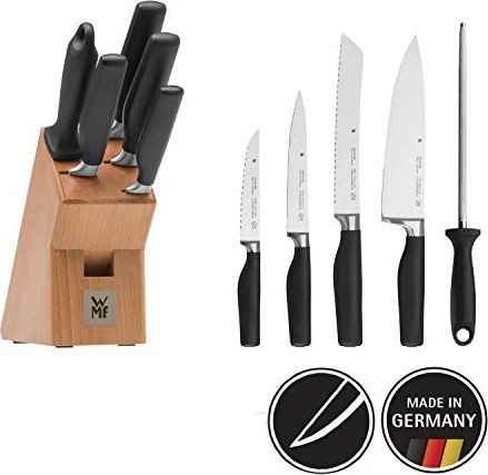WMF Cuisine Jeden blok nożowy z 6-częściowym zestawem noży wyposażony kute noże 4 stal ostrząca blok z drewna bukowego specjalna stal ostrza cięcie wydajności 1897589992
