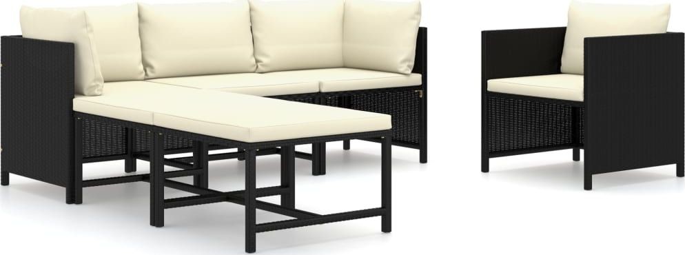 vidaXL 6-cz. zestaw wypoczynkowy do ogrodu, poduszki, rattan PE czarny 3059783