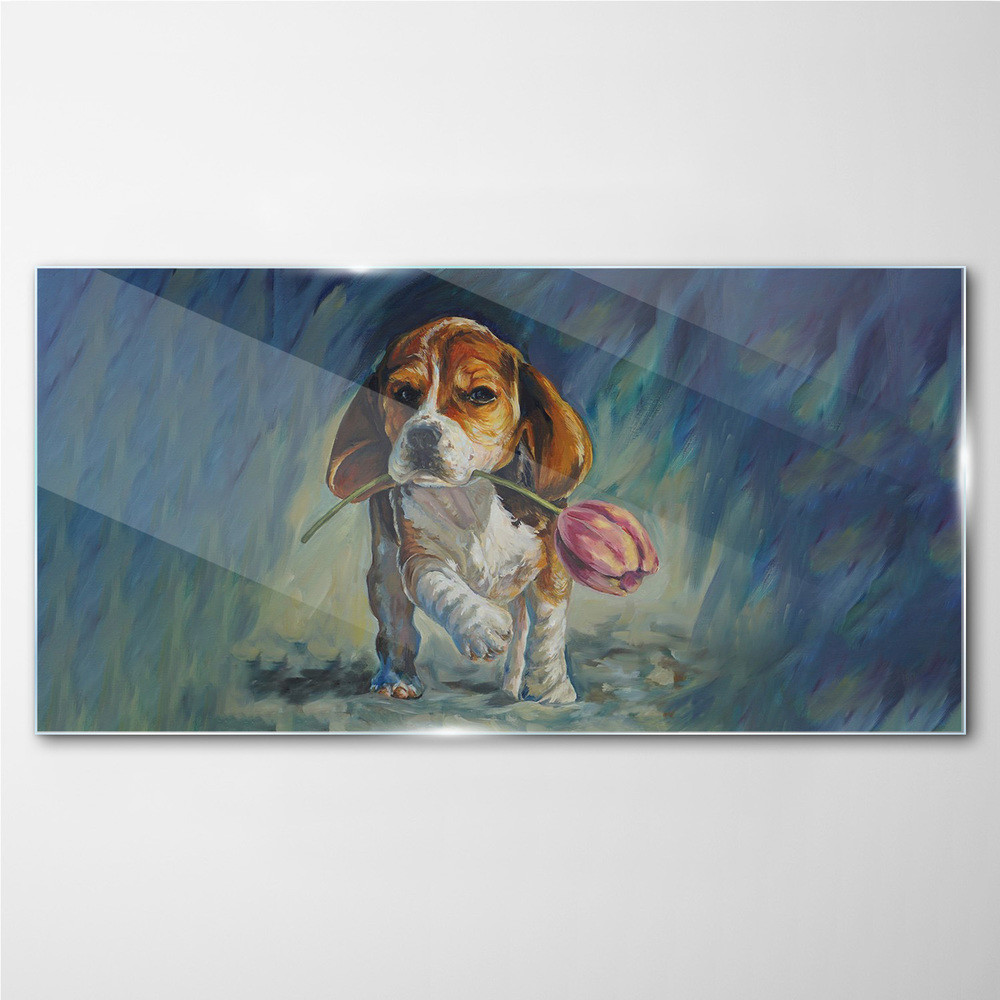 PL Coloray Obraz Szklany Abstrakcja Zwierzę Pies Kwiat 120x60cm