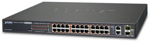 Planet Web Smart PoE Switch 24-Port RJ45 2-Port Fast Ethernet SFP Half Powered Rack Mount 420 W FGSW-2624HPS4