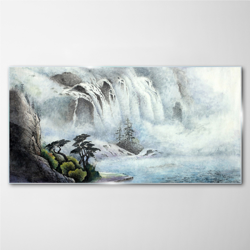 PL Coloray Obraz na Szkle rzeka woda wodospad drzewa 140x70cm
