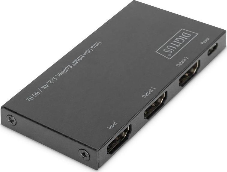 DIGITUS Rozdzielacz Splitter Ultra Slim HDMI 1x2 4K 60Hz 3D HDR HDCP 2.2 18 Gbps Micro USB DS-45322