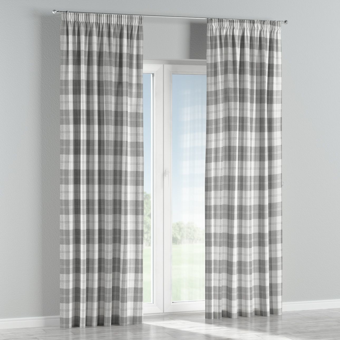Dekoria Zasłona na taśmie marszczącej 1 szt. krata szaro-biała 1szt 130 × 260 cm Edinburgh 300-115-79