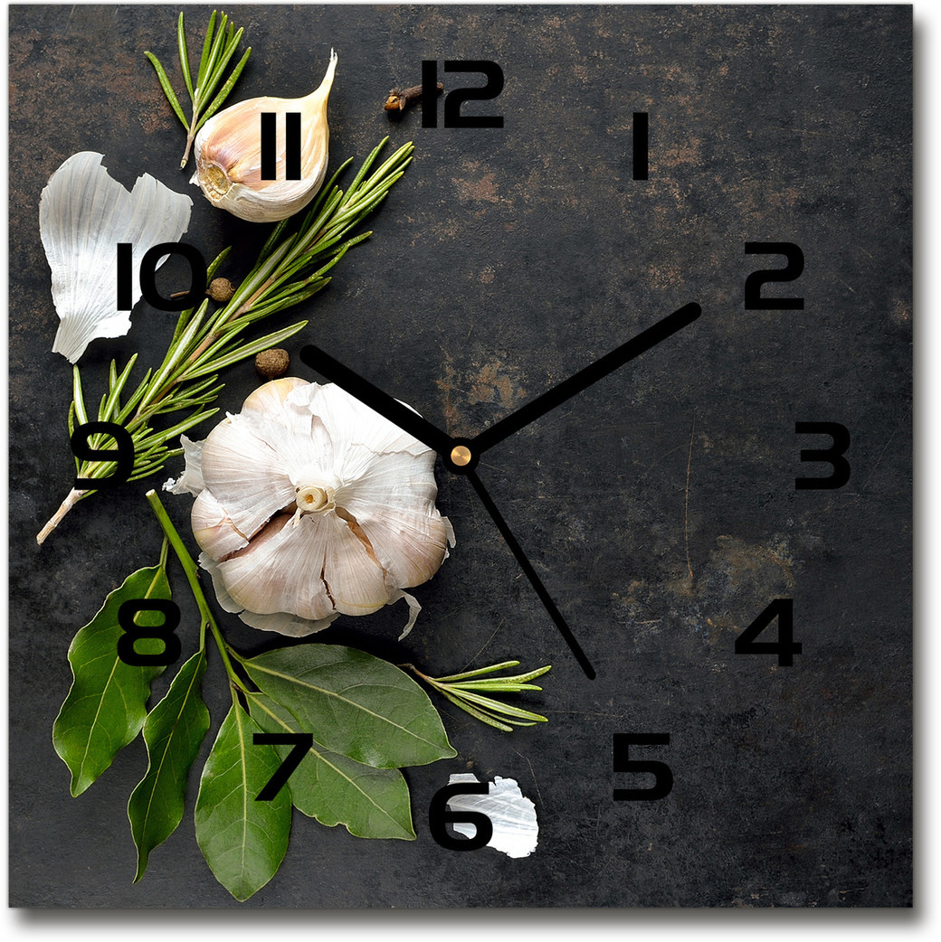 Zegar ścienny szklany kwadratowy Czosnek