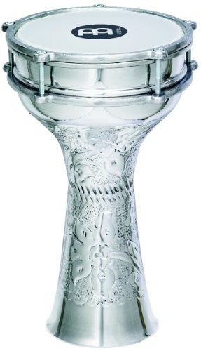 Meinl Percussion meinl Percussion HE-113 aluminium Darbuka (handgehaemmert), z tworzywa sztucznego futra, średnica 18,42 cm (7,25 cala), srebrny HE113