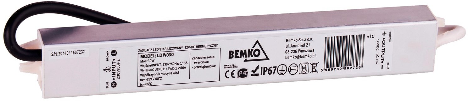 Ledsystems LedSystems Zasilacz modułów LED 12V 30W IP68
