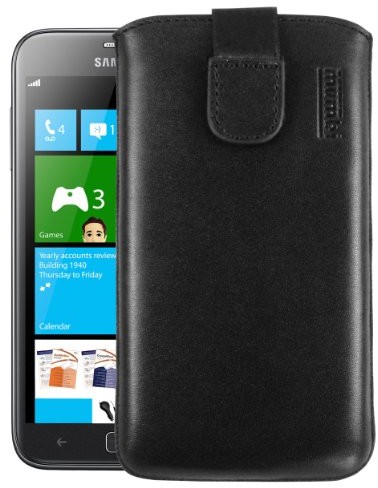 Mumbi etui na telefon komórkowy z klapką i paskiem do podciągania do Samsung Ativ S 4250261453985