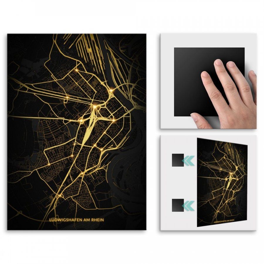 Pix4home Plakat metalowy Mapa Night Lights Ludwigshafen am Rhein M POS-M-03237